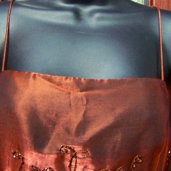 Dave & Johnny Full Length Copper Gown Dress - Picture 6 of 11